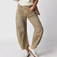 Damen High-Waist Cropped Jeans Hose - Beige