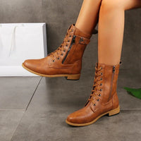 Katharina | Damen Schnürverschluss Leder Stiefel - Braun