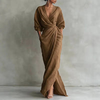 Susan | Damen Wickel V-Ausschnitt Maxikleid - Braun