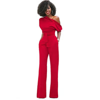 Greta | Jumpsuit mit Schrägem Kragen und Weiten Beinen - Rot