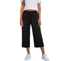 Lisia™ Pantacourt-Hose Aus Baumwoll-Leinen Mit Elastischem Bund Und Verstellbarem Kordelzug - Schwarz