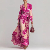 Roselle | Damen Florales Wickel Maxikleid – Floral Wrap Maxi Romantisch - Rosa