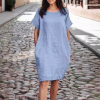 Alissea™-Kleid aus Baumwollleinen mit Weitem Schnitt - Blau