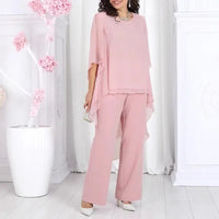 Aurevielle™ Set Mit Asymmetrischer Bluse in Lagenoptik und Weiter Pantalonhose - Pink
