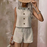 Celestina™ Set Aus Leinen-Baumwoll-Mischung Mit Minimalistischem Design - Khaki