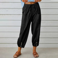 Kobe™ Baumwoll-Leinen-Hose mit Fronttaschen und verstellbarem Kordelzug - Schwarz