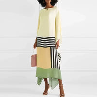 Xyrelvyn | Damen Elegantes Colorblock Maxikleid – Elegantes Farbblock Maxi - Yellow