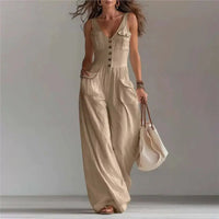 Marvella™ Jumpsuit mit V-Ausschnitt und weitem Bein - Khaki