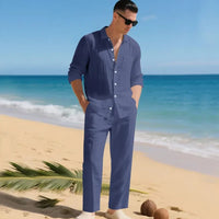 Luca™ Baumwoll-Leinen-Set mit Button-Down-Hemd - Dunkelblau