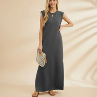Damen Sommerkleid Maxi Rüschen Plissee - Dunkelgrau