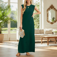 Damen Sommerkleid Maxi Rüschen Plissee - Dunkelgrün