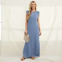 Damen Sommerkleid Maxi Rüschen Plissee - Jeansblau