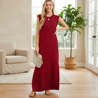 Damen Sommerkleid Maxi Rüschen Plissee - Weinrot