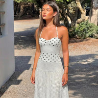 Damen Sommerkleid Tupfen Halfter - Weiß