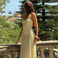 Damen Sommerkleid Tupfen Halfter - Gelb