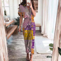 Damen Sommerkleid Taille Asymmetrischer Saum Kurzarm Kleid - Kontrastfarben Lila