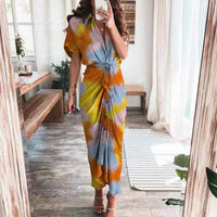Damen Sommerkleid Taille Asymmetrischer Saum Kurzarm Kleid - Kontrast Orange