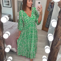 Sommerkleid Damen Bohemian V-Ausschnitt Freizeit Urlaub - Grün