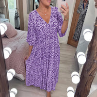 Sommerkleid Damen Bohemian V-Ausschnitt Freizeit Urlaub - Lila