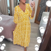 Sommerkleid Damen Bohemian V-Ausschnitt Freizeit Urlaub - Gelb