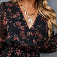Damen Sommerkleid Langen Ärmeln Floralen Details Sommer - Schwarz