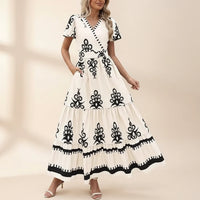 Damen Sommerkleid Blumenmuster Kurzes Freizeit Kleid - Aprikose
