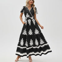 Damen Sommerkleid Blumenmuster Kurzes Freizeit Kleid - Schwarz