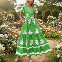 Damen Sommerkleid Blumenmuster Kurzes Freizeit Kleid - Grün