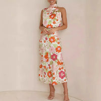 Damen Sommerkleid Neckholder Rückenfrei Maxi Strandkleid - Weiß
