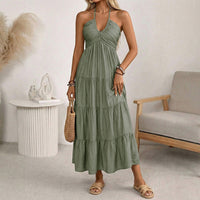 Sommerkleid Damen Halterneck Urlaub Freizeit - Grün