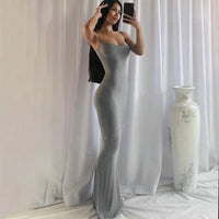 Damen Sommerkleid Lang Figurbetont Schlankes Maxikleid Freizeit - Grau