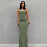 Damen Sommerkleid Lang Figurbetont Schlankes Maxikleid Freizeit - Grün