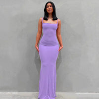 Damen Sommerkleid Lang Figurbetont Schlankes Maxikleid Freizeit - Hellviolett