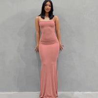 Damen Sommerkleid Lang Figurbetont Schlankes Maxikleid Freizeit - Rosa