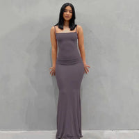 Damen Sommerkleid Lang Figurbetont Schlankes Maxikleid Freizeit - Lila
