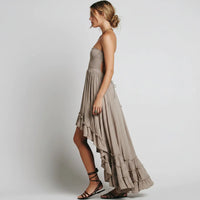 Damen Sommerkleid Lang Rückenfrei Boho Maxikleid Strand - Grau