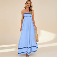 Damen Sommerkleid Lang Fließend Streifen Maxikleid Freizeit - Hellblau