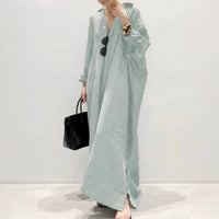 Damen Sommerkleid Langen Ärmeln langen Streifen Freizeitkleid - Grün