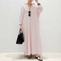 Damen Sommerkleid Langen Ärmeln langen Streifen Freizeitkleid - Rosa
