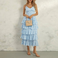 Damen Sommerkleid Rüschen Blumen Kurzes Freizeitkleid - Blau