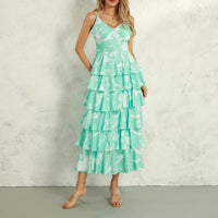 Damen Sommerkleid Rüschen Blumen Kurzes Freizeitkleid - Grün