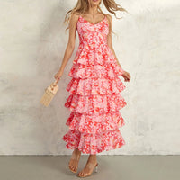Damen Sommerkleid Rüschen Blumen Kurzes Freizeitkleid - Rosa