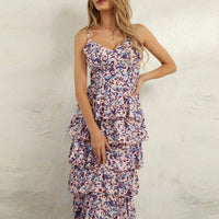 Damen Sommerkleid Rüschen Blumen Kurzes Freizeitkleid - Lila