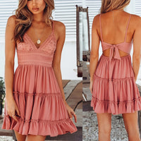 Damen Sommerkleid Strand Spaghettiträger Maxi Freizeitkleid - Rosa