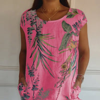 Sommerkleid Damen Kurzarm Print Freizeit Urlaub - Rosa