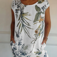 Sommerkleid Damen Kurzarm Print Freizeit Urlaub - Weiß 1