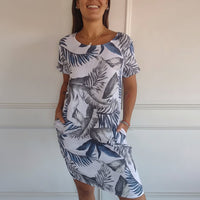Sommerkleid Damen Kurzarm Print Freizeit Urlaub - Weiß 2