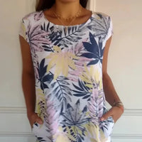 Sommerkleid Damen Kurzarm Print Freizeit Urlaub - Weiß Rosa
