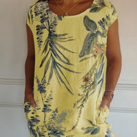 Sommerkleid Damen Kurzarm Print Freizeit Urlaub - Gelb
