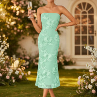 Damen Sommerkleid Trägerlos Lang Schmal Maxikleid - Hellgrün